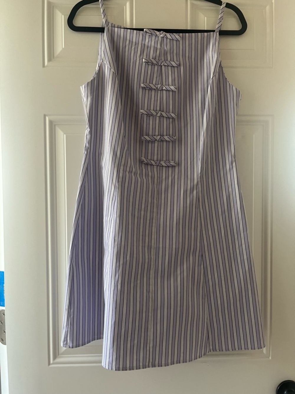 Striped White and Navy Summer Mini Dress - Picture 2 of 7